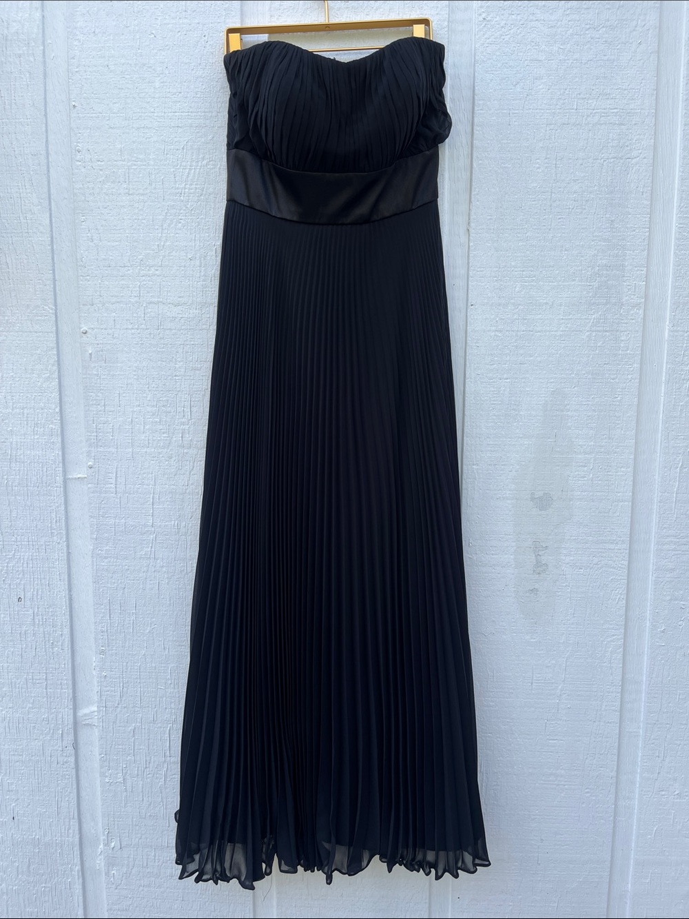 Bari Jay Strapless Black Pleated Evening Gown